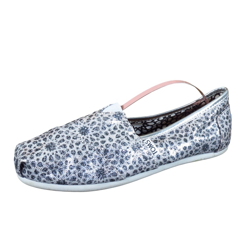 TOMS Alpargata Women Gender Slip‎ On Shoe Size 7.5 Casual Silver Glitter Leopard